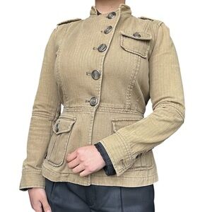 Khaki Military-Style Cotton Jacket - Small